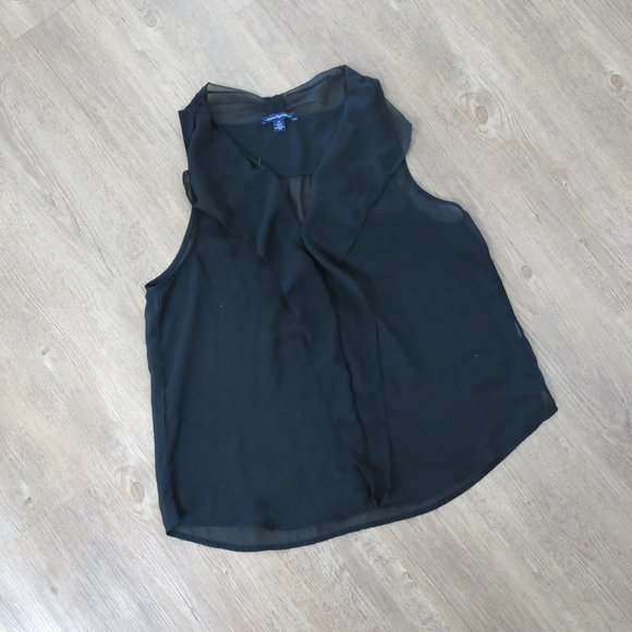 American Eagle Tank Top Sleeveless Sheer Chiffon Black Top - Picture 2 of 6